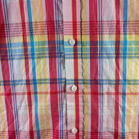 Club Room Short Sleeve Button Down Shirt Men's Large Madras Plaid Preppy Country - Picture 6 of 10